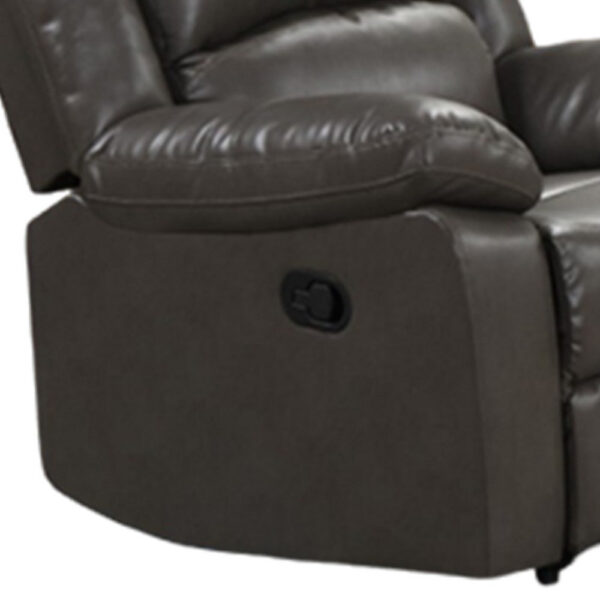 150220266991e3ea2ac22.jpeg Lizzy Manual Glider Recliner Chair, Pillow Arms, Solid Wood, Gray Leather