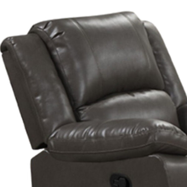 150220266991e3eb8c54f.jpeg Lizzy Manual Glider Recliner Chair, Pillow Arms, Solid Wood, Gray Leather