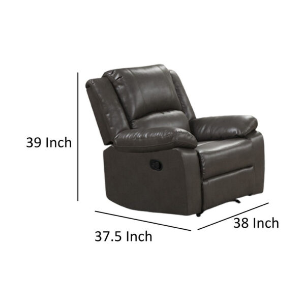 150220266991e3ed0a546.jpeg Lizzy Manual Glider Recliner Chair, Pillow Arms, Solid Wood, Gray Leather