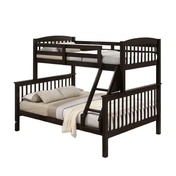 Bruke Twin/Full Size Bunk Bed with Ladder, Slatted Brown Solid Hardwood