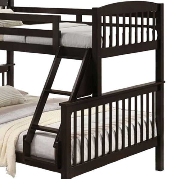 Bruke Twin/Full Size Bunk Bed with Ladder, Slatted Brown Solid Hardwood