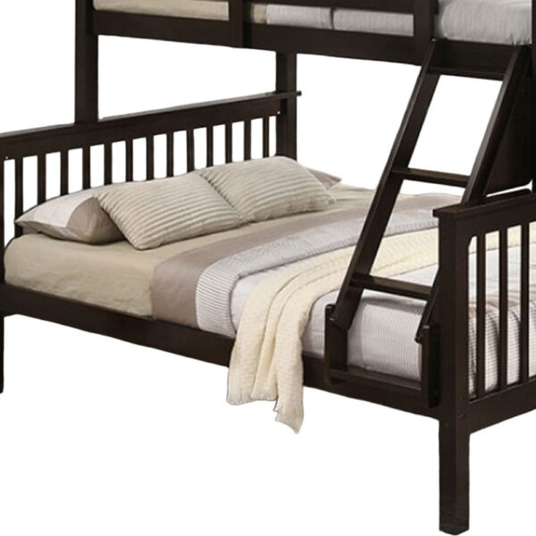 Bruke Twin/Full Size Bunk Bed with Ladder, Slatted Brown Solid Hardwood
