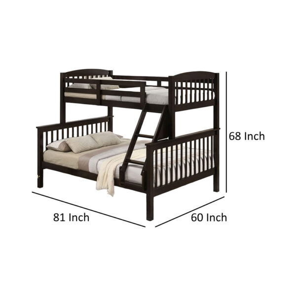 Bruke Twin/Full Size Bunk Bed with Ladder, Slatted Brown Solid Hardwood