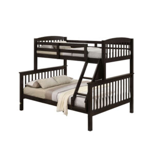 150220266991e407df27b.jpeg Bruke Twin/Full Bunk Bed with Ladder, Slatted Cherry Brown Solid Hardwood