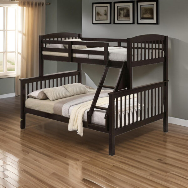 150220266991e40fb0395.jpeg Bruke Twin/Full Bunk Bed with Ladder, Slatted Cherry Brown Solid Hardwood