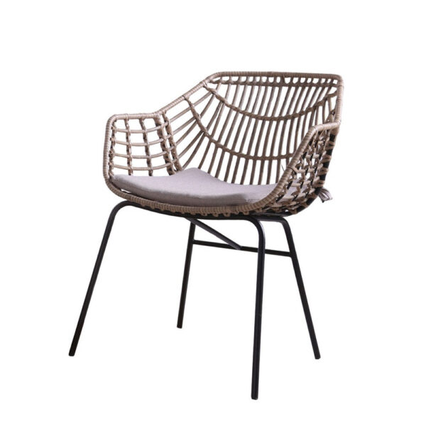 Zyan 3pc Outdoor Set, 2 Accent Chairs with Table, Black Steel, Gray, Rattan