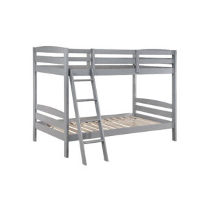 150220266991e445a3e84.jpeg Hina Twin Bunk Bed, Angled Ladder, Sturdy Slat Design, Gray Solid Wood
