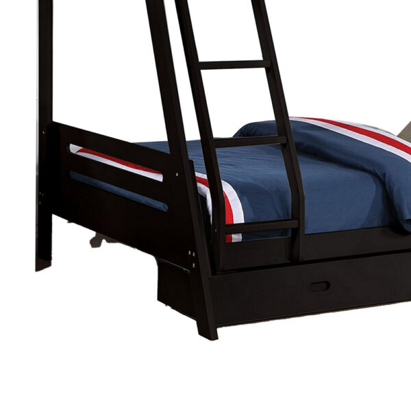 Emily Twin Over Full Bunk Bed with Ladder, 2 Drawers, Black Solid Wood