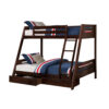Emily Twin Over Full Bunk Bed with Ladder, 2 Drawers, Espresso Brown Wood