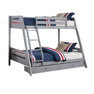 Emily Twin Over Full Bunk Bed with Ladder, 2 Drawers, Gray Solid Wood