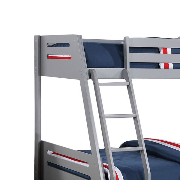 Emily Twin Over Full Bunk Bed with Ladder, 2 Drawers, Gray Solid Wood