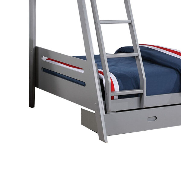 Emily Twin Over Full Bunk Bed with Ladder, 2 Drawers, Gray Solid Wood