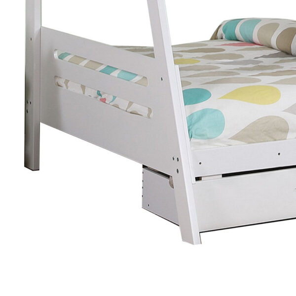Emily Twin Over Full Bunk Bed with Ladder, 2 Drawers, White Solid Wood