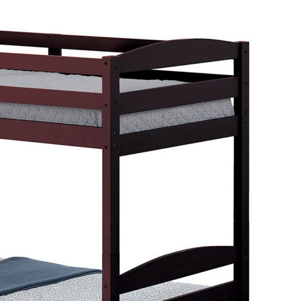Sifa Twin Bunk Bed, Convenient Ladder, Arch Slat Design, Espresso Brown