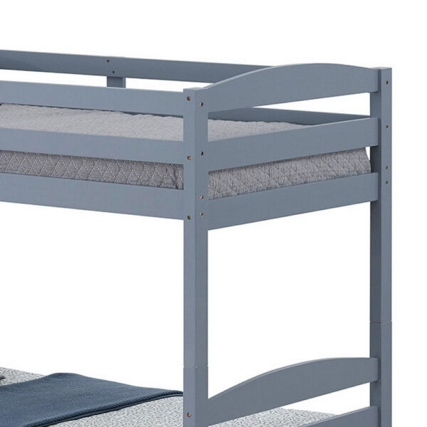 Sifa Twin Bunk Bed, Convenient Ladder, Arch Slat Design, Gray Solid Wood