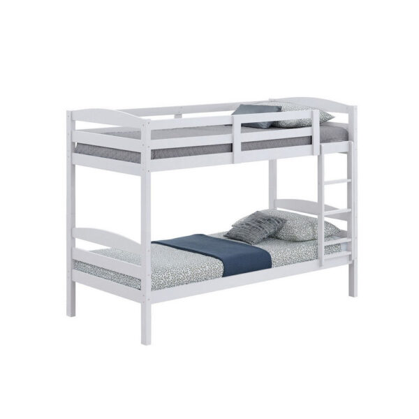 Sifa Twin Bunk Bed, Convenient Ladder, Arch Slat Design, White Solid Wood