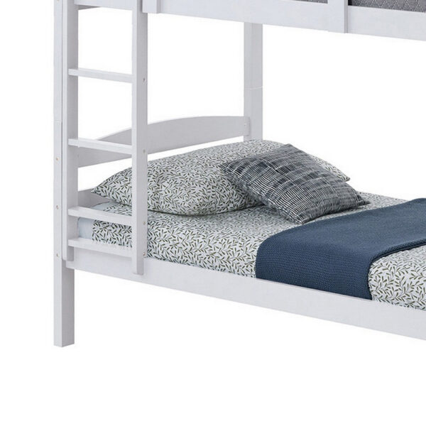Sifa Twin Bunk Bed, Convenient Ladder, Arch Slat Design, White Solid Wood