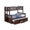 Veran Twin Over Full Bunk Bed, Trundle and 3 Drawers, Dark Brown Solid Wood