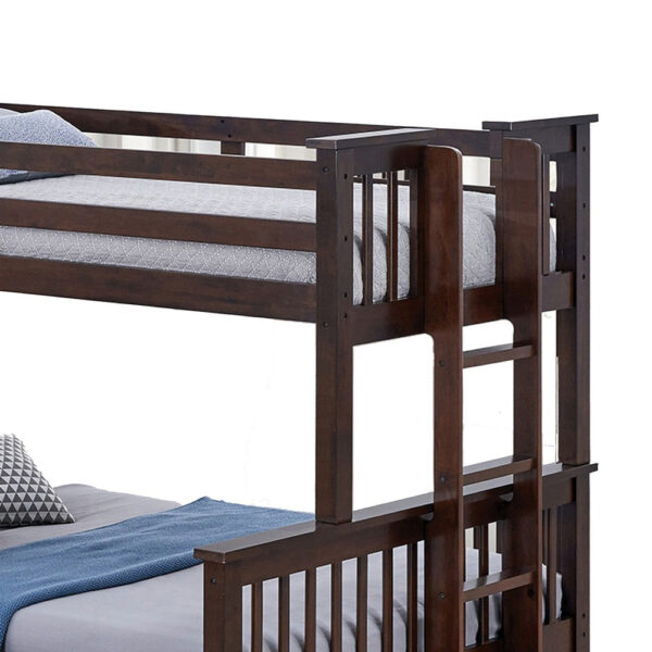Veran Twin Over Full Bunk Bed, Trundle and 3 Drawers, Dark Brown Solid Wood