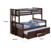 Veran Twin Over Full Bunk Bed, Trundle and 3 Drawers, Dark Brown Solid Wood