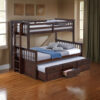 Veran Twin Over Full Bunk Bed, Trundle and 3 Drawers, Dark Brown Solid Wood