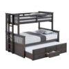 Veran Twin Over Full Bunk Bed, Trundle and 3 Drawers, Dark Gray Solid Wood