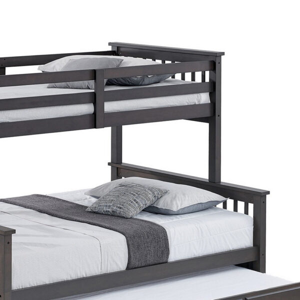 Veran Twin Over Full Bunk Bed, Trundle and 3 Drawers, Dark Gray Solid Wood