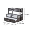 Veran Twin Over Full Bunk Bed, Trundle and 3 Drawers, Dark Gray Solid Wood