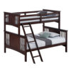 Ricky Twin Over Full Bunk Bed, Angled Ladder, Dark Brown Solid Hardwood
