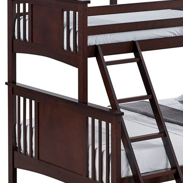Ricky Twin Over Full Bunk Bed, Angled Ladder, Dark Brown Solid Hardwood
