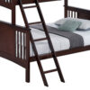 Ricky Twin Over Full Bunk Bed, Angled Ladder, Dark Brown Solid Hardwood