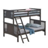 Ricky Twin Over Full Bunk Bed, Angled Ladder, Stain Gray Solid Hardwood