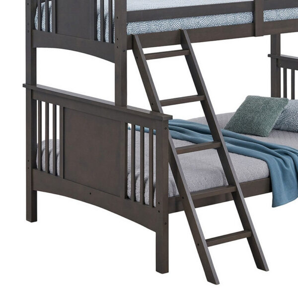 Ricky Twin Over Full Bunk Bed, Angled Ladder, Stain Gray Solid Hardwood