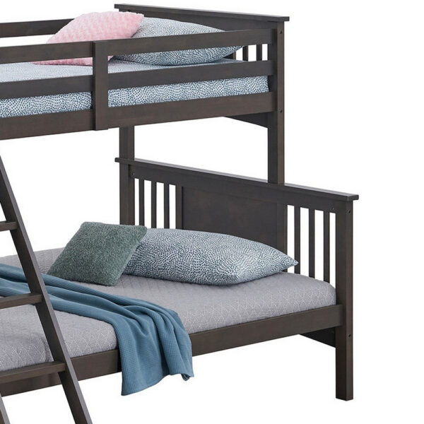 Ricky Twin Over Full Bunk Bed, Angled Ladder, Stain Gray Solid Hardwood