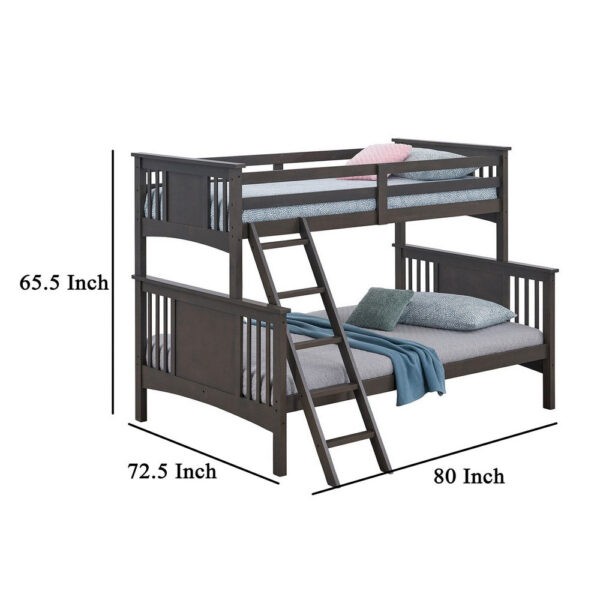 Ricky Twin Over Full Bunk Bed, Angled Ladder, Stain Gray Solid Hardwood