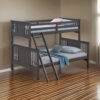 Ricky Twin Over Full Bunk Bed, Angled Ladder, Stain Gray Solid Hardwood