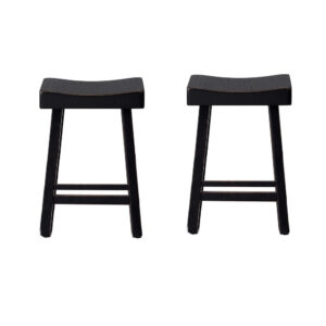 150220266991e4fd7fdcf.jpeg Bianca Counter Stool Set of 2, Saddle Seat, Farmhouses Black Solid Wood
