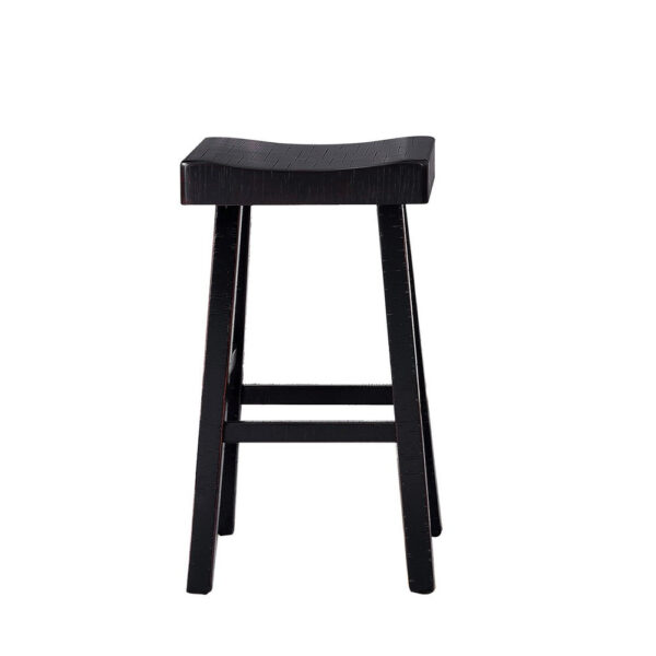 Bianca Barstool Set of 2, Saddle Seat, Farmhouses Style Black Solid Wood