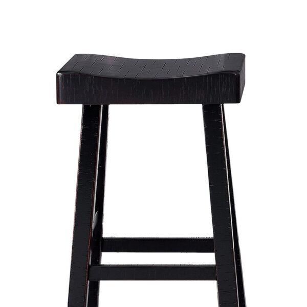 Bianca Barstool Set of 2, Saddle Seat, Farmhouses Style Black Solid Wood