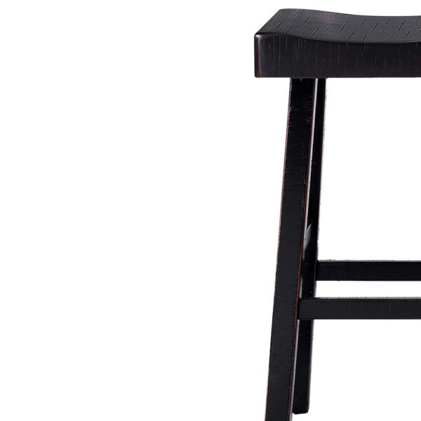 Bianca Barstool Set of 2, Saddle Seat, Farmhouses Style Black Solid Wood
