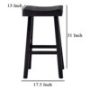Bianca Barstool Set of 2, Saddle Seat, Farmhouses Style Black Solid Wood