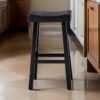 Bianca Barstool Set of 2, Saddle Seat, Farmhouses Style Black Solid Wood