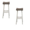 Bianca Barstool Set of 2, Dark Gray Saddle Seat, White Solid Wood