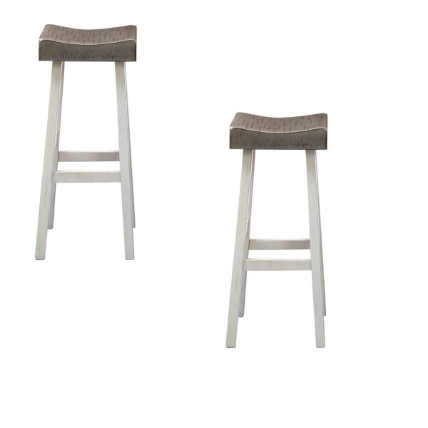 Bianca Barstool Set of 2, Dark Gray Saddle Seat, White Solid Wood