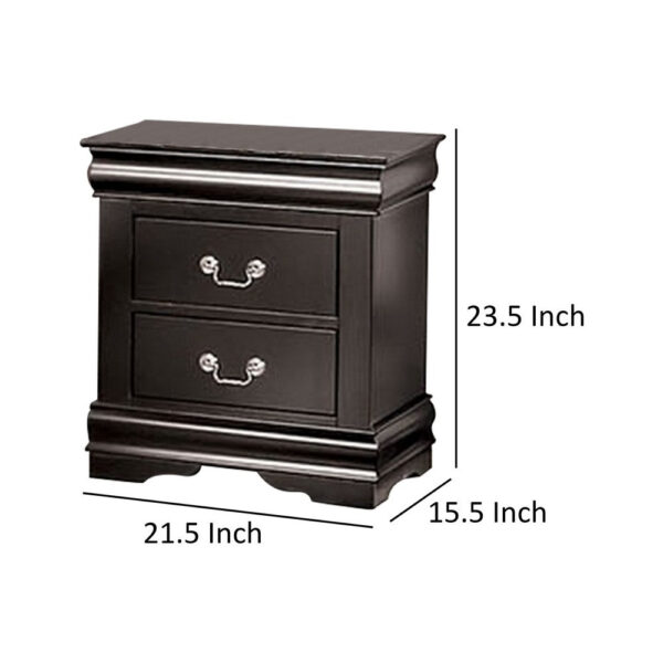 150220266991e53001dac.jpeg Ryla Nightstand, 2 Drawers, Black Solid Wood, Nickel Metal Drop Handles