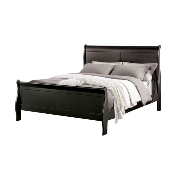 Ryla Twin Size Bed, Classic Sleigh Panel Headboard, Black Solid Wood