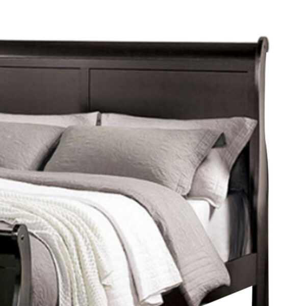 Ryla Twin Size Bed, Classic Sleigh Panel Headboard, Black Solid Wood