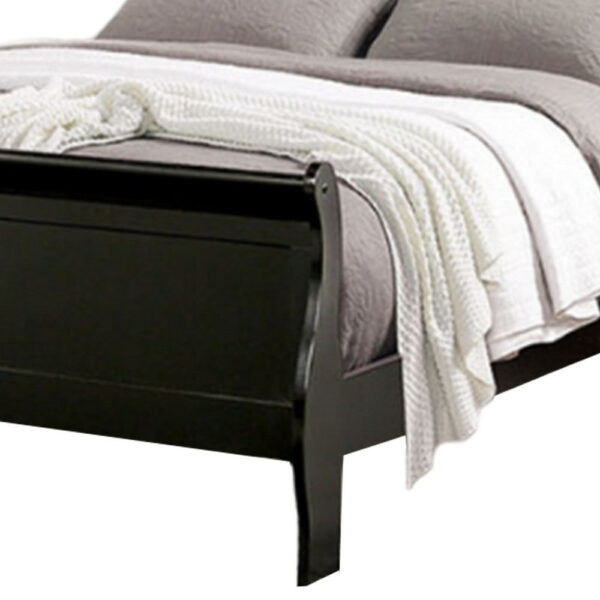 Ryla Twin Size Bed, Classic Sleigh Panel Headboard, Black Solid Wood