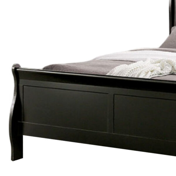 Ryla Twin Size Bed, Classic Sleigh Panel Headboard, Black Solid Wood
