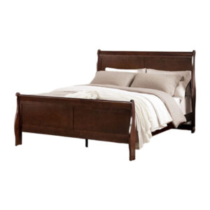 Ryla Full Size Bed, Sleigh Panel Headboard, Dark Cherry Brown Solid Wood